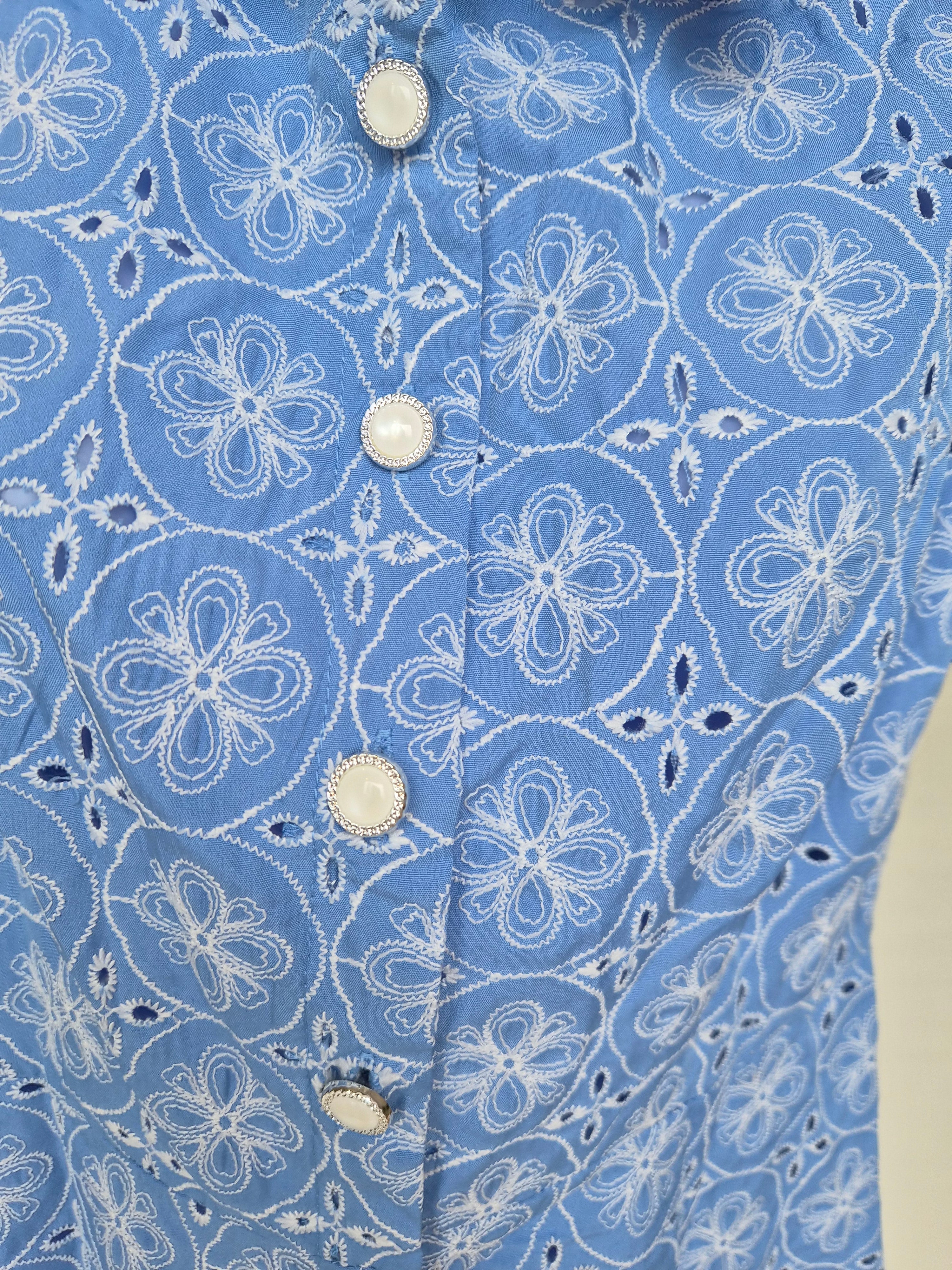 SHEIN Blue Eyelet Shirt Dress – Size S (Brand New)