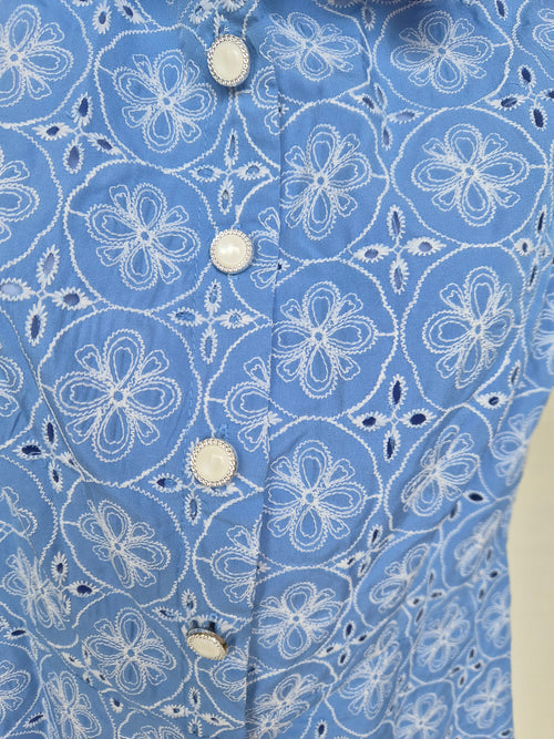 SHEIN Blue Eyelet Shirt Dress – Size S (Brand New)