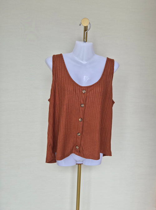 Ribbed Knit Tank Top – Rust Brown Size XL