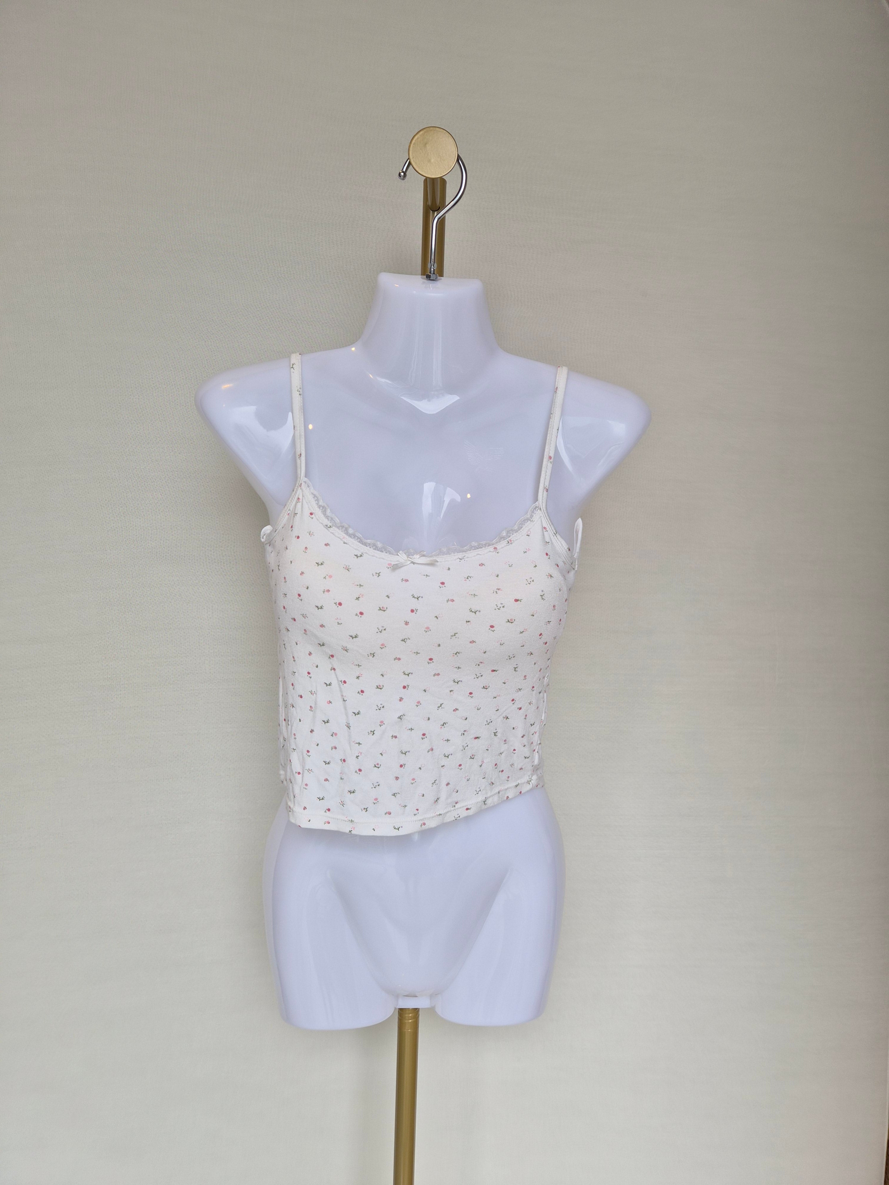 Floral Lace Trim Cami Top (White) Size S