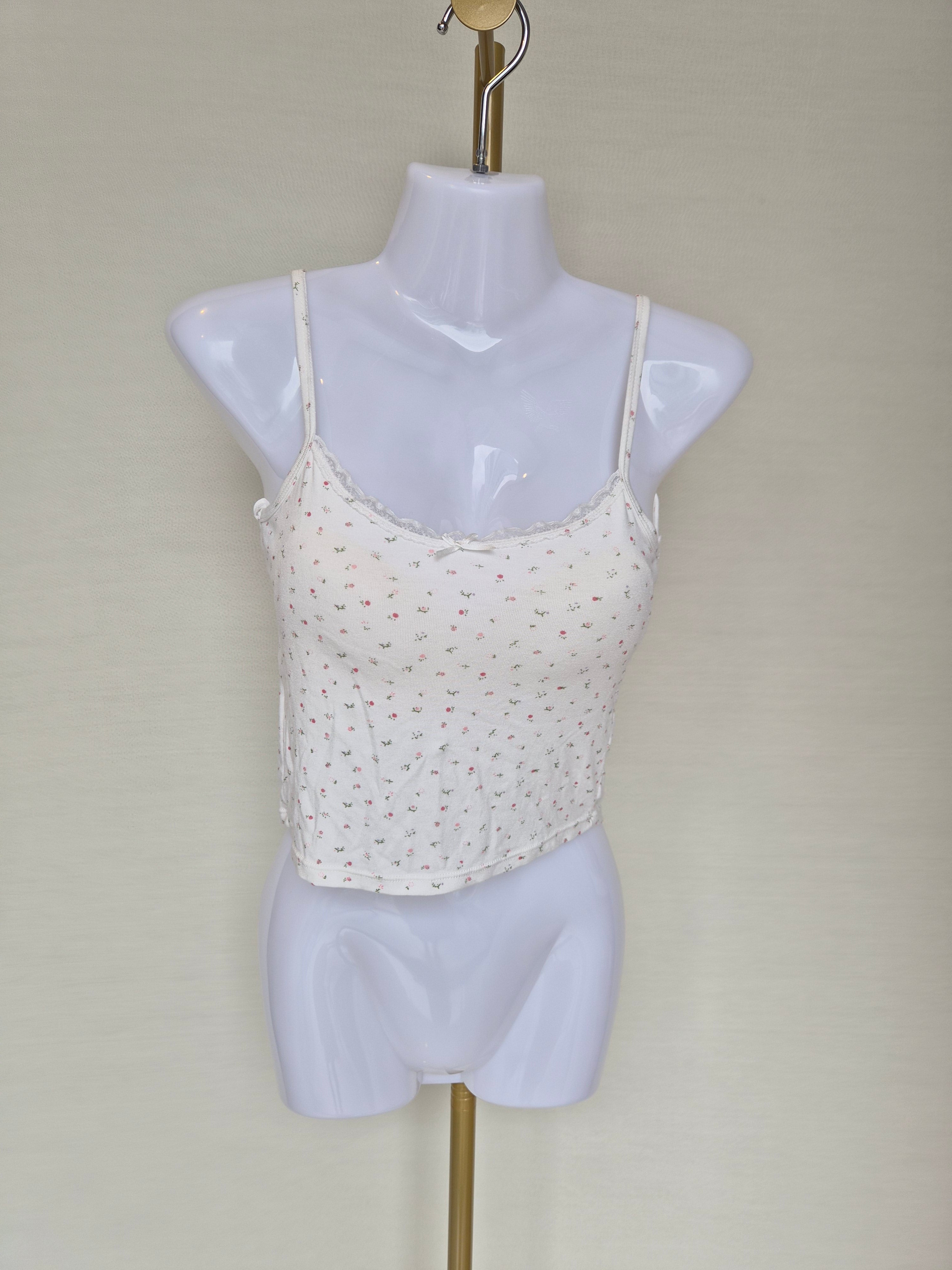 Floral Lace Trim Cami Top (White) Size S