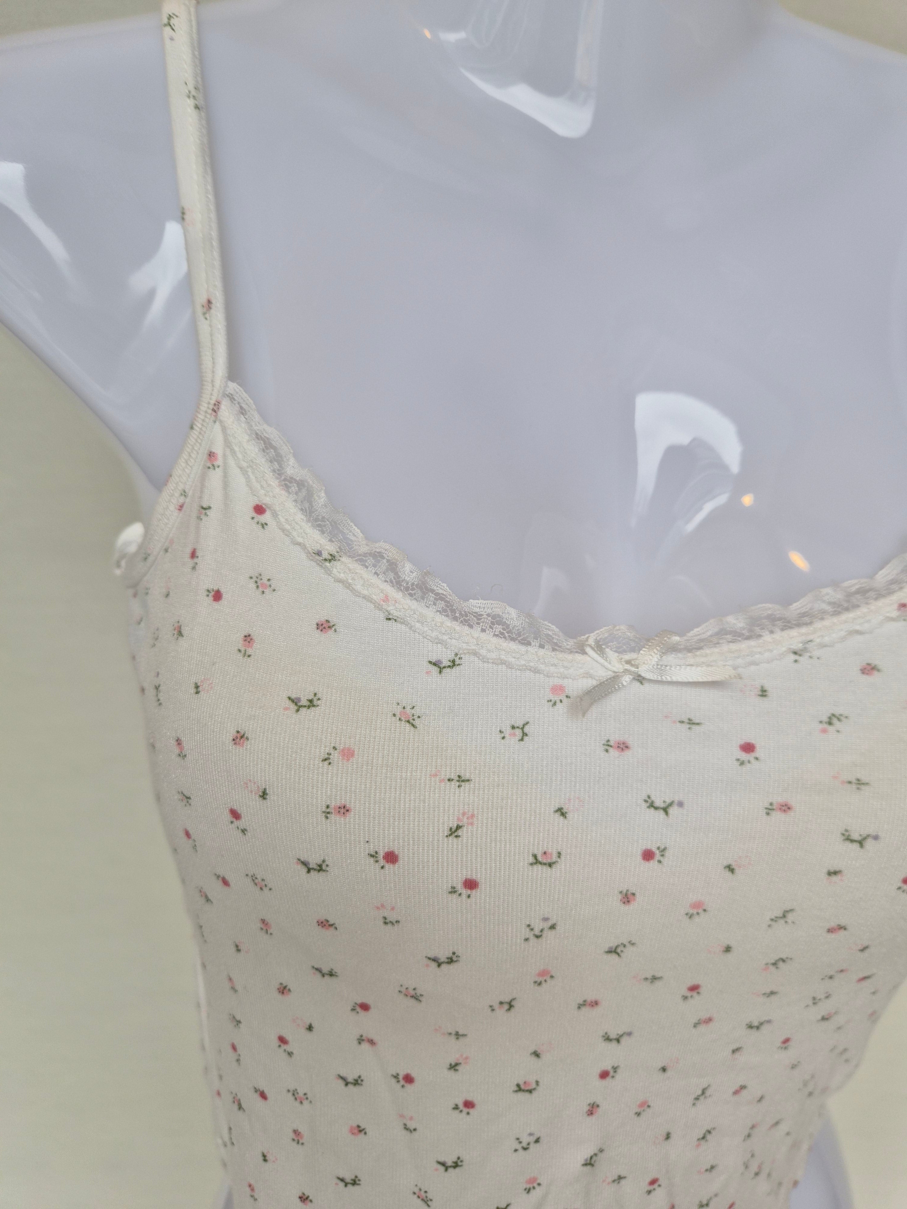 Floral Lace Trim Cami Top (White) Size S