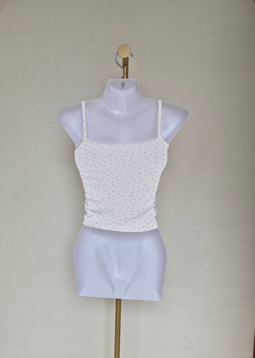 Floral Lace Trim Cami Top (White) Size S