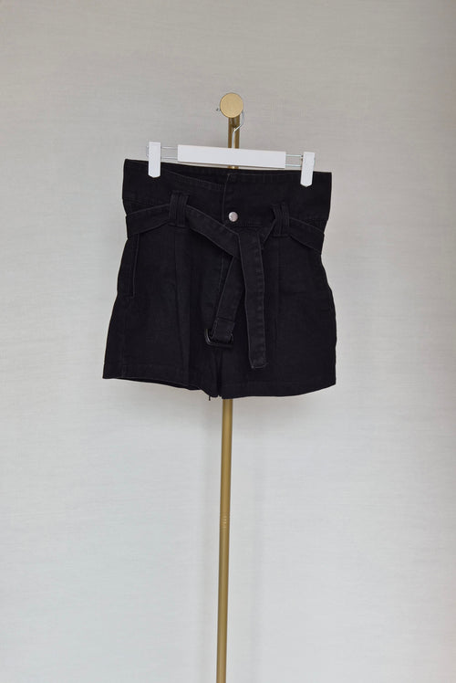 Black High-Waisted Belted Shorts (Size S)