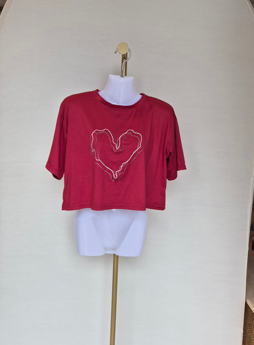 Red Heart Graphic Cropped T-Shirt Free Size