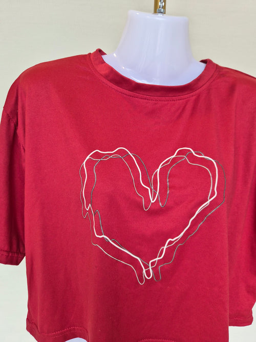 Red Heart Graphic Cropped T-Shirt Free Size