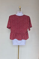 Red Floral Tie-Front Peplum Blouse Free Size