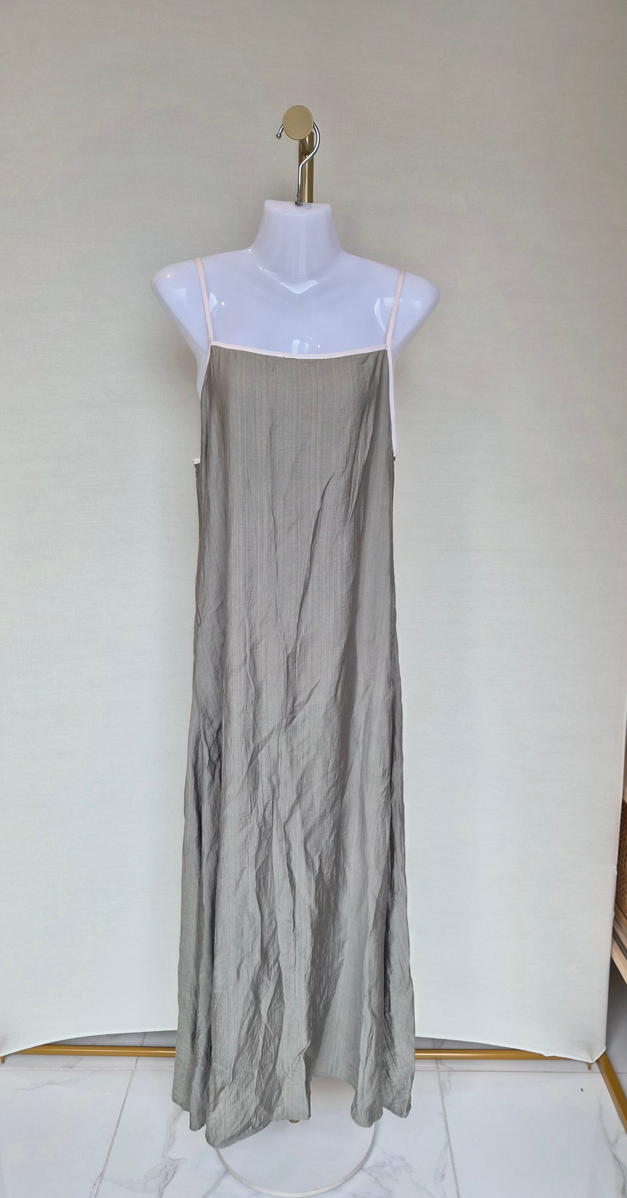 Minimalist Linen-Blend Maxi Slip Dress Free Size
