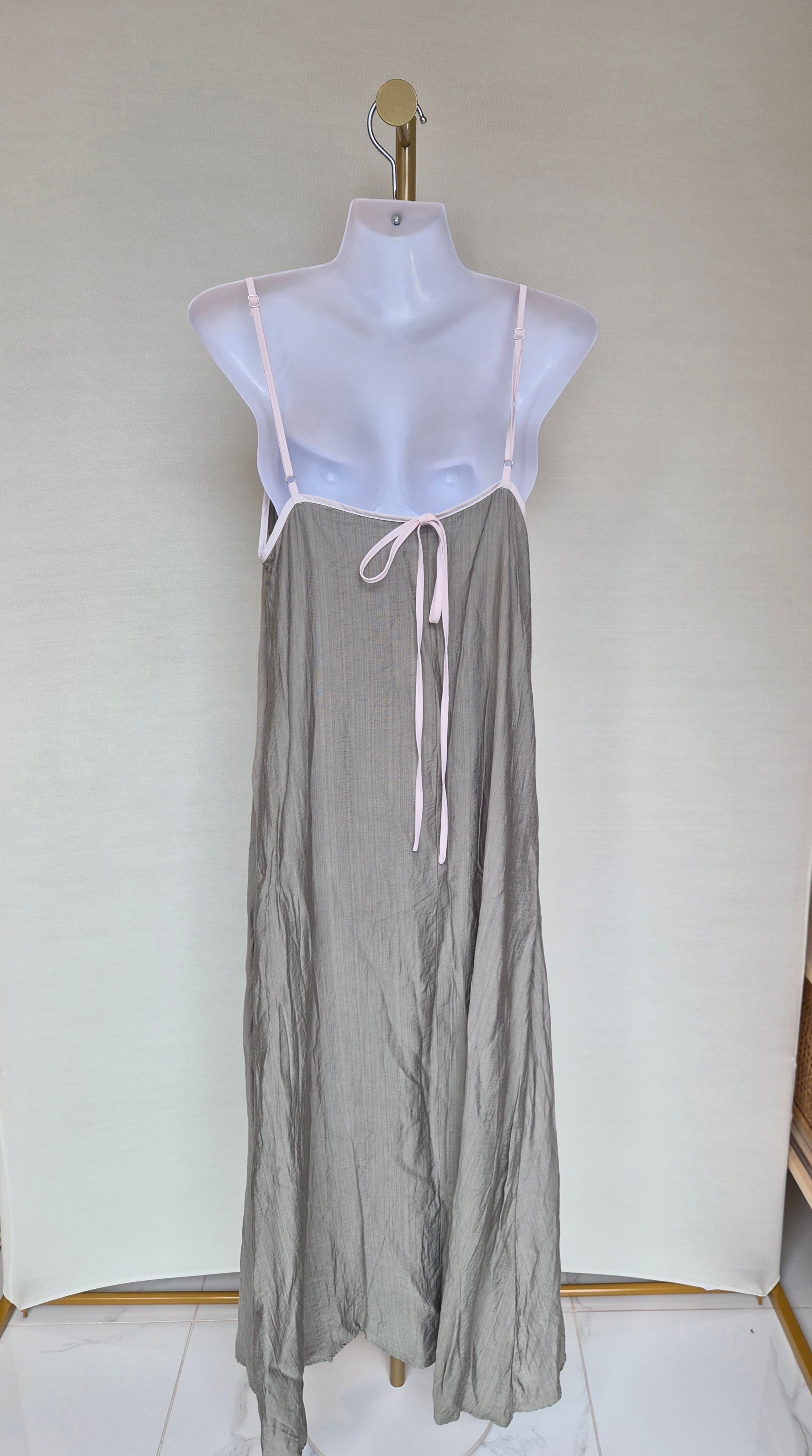 Minimalist Linen-Blend Maxi Slip Dress Free Size
