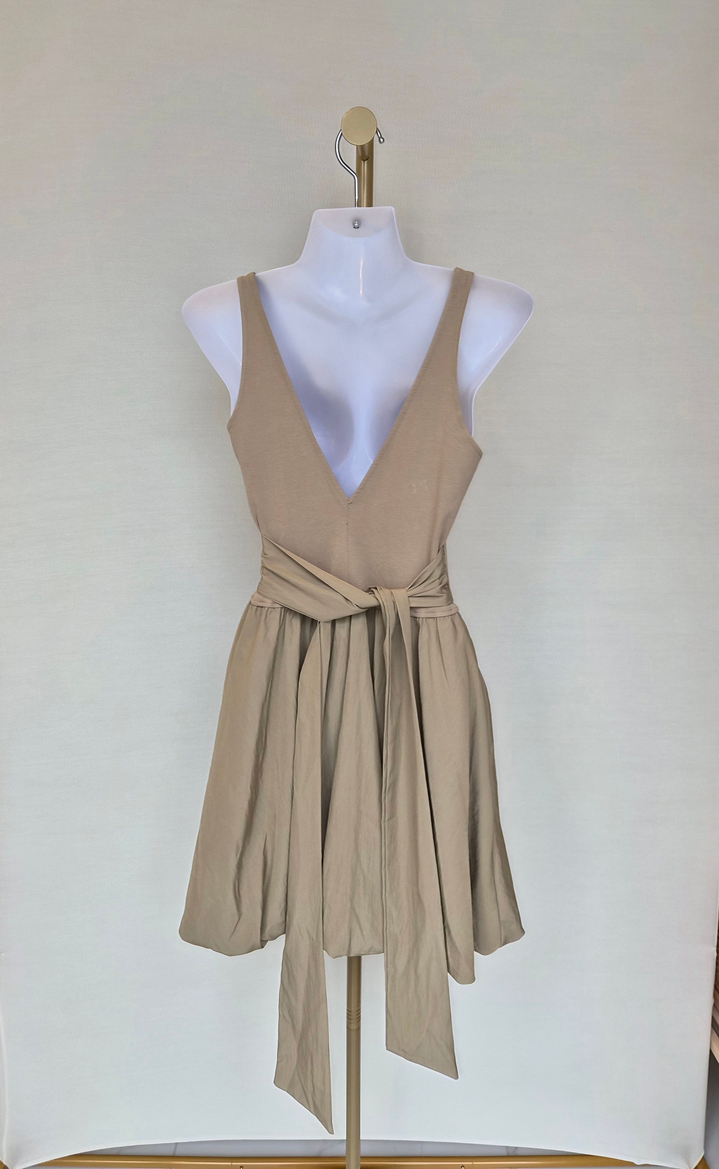 Beige Reversible Tie-Waist Mini Dress Size S