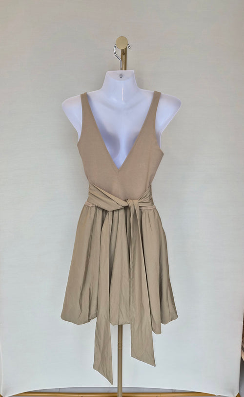 Beige Reversible Tie-Waist Mini Dress Size S