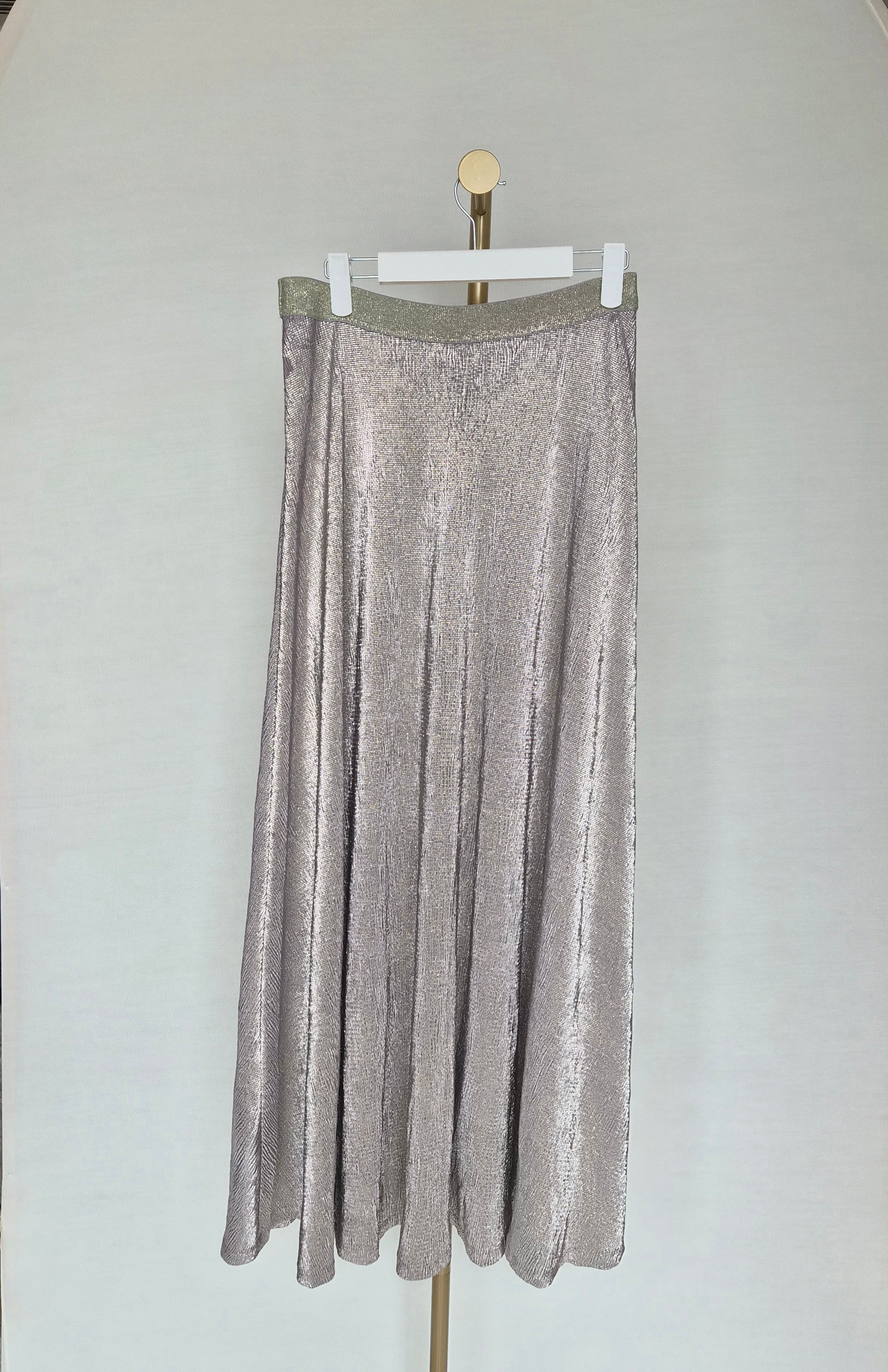 Massimo Dutti Metallic Gold Flowing Maxi Skirt – Size M