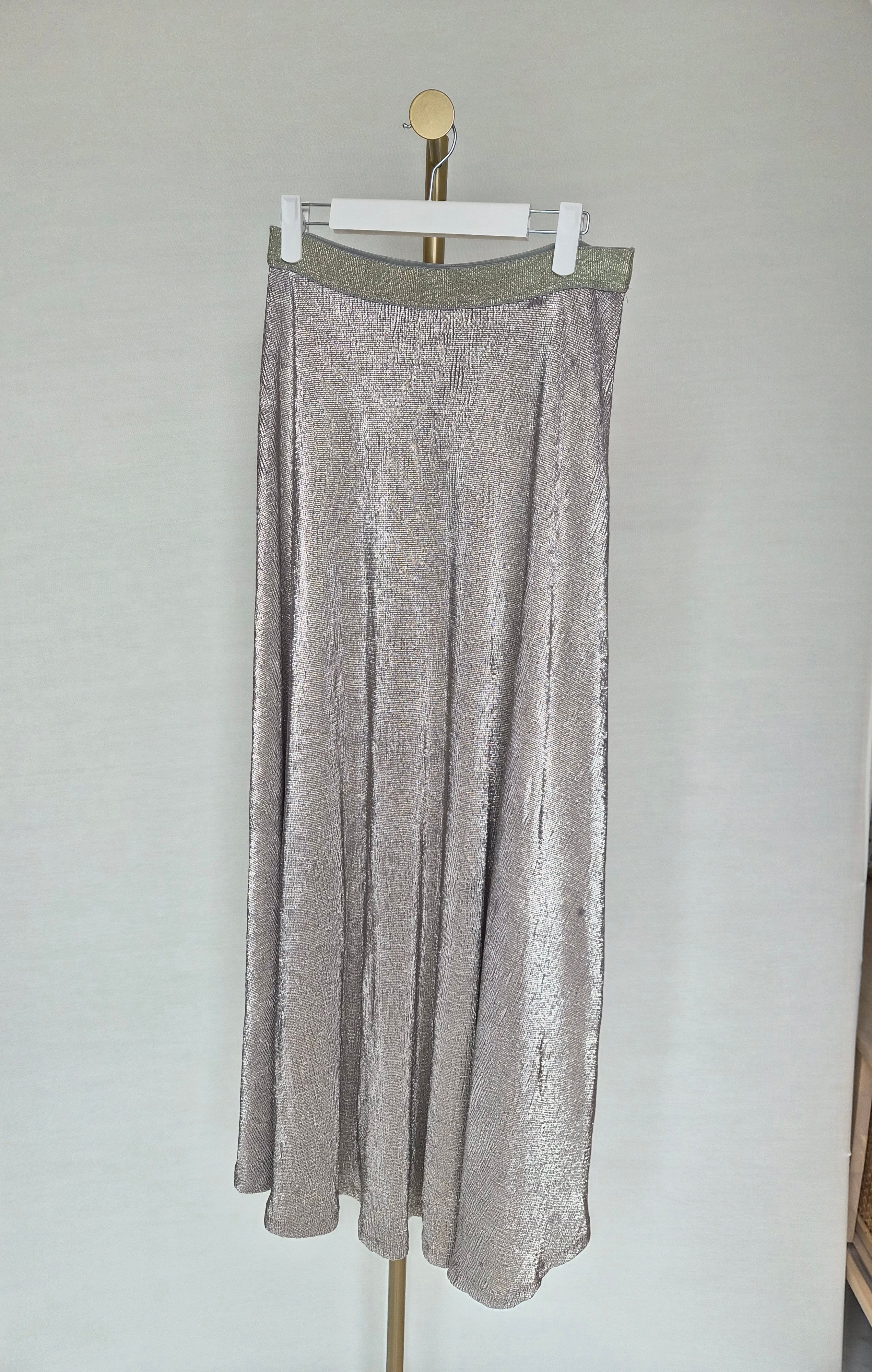 Massimo Dutti Metallic Gold Flowing Maxi Skirt – Size M