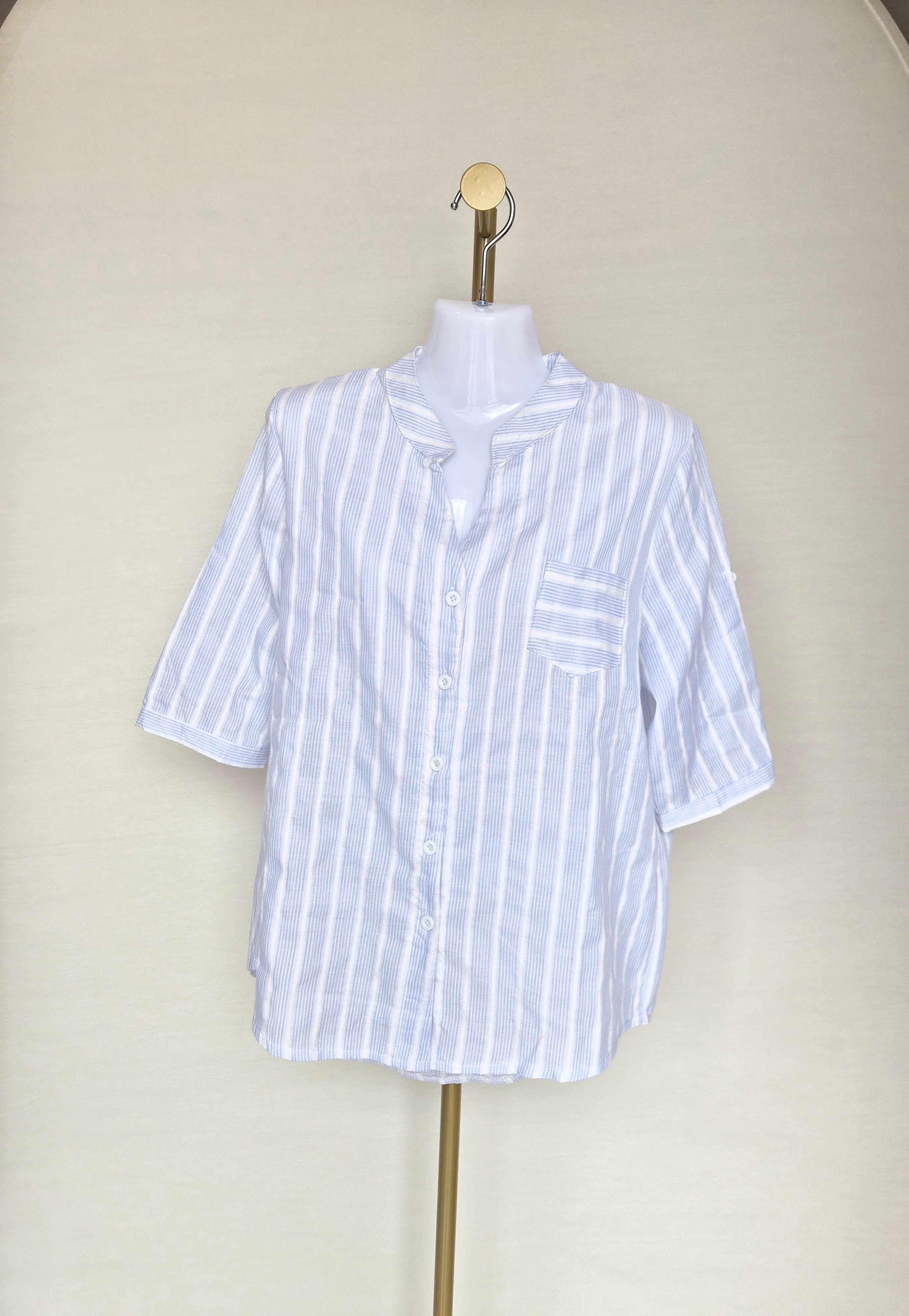 Blue & White Striped Cotton Blouse (Size XL)
