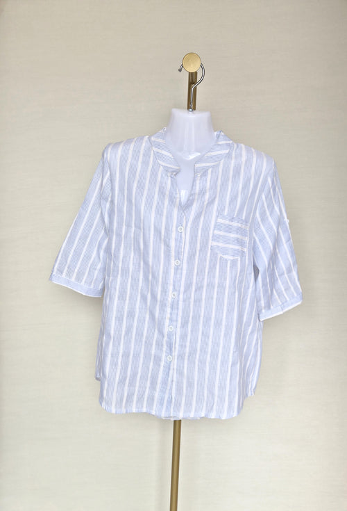 Blue & White Striped Cotton Blouse (Size XL)