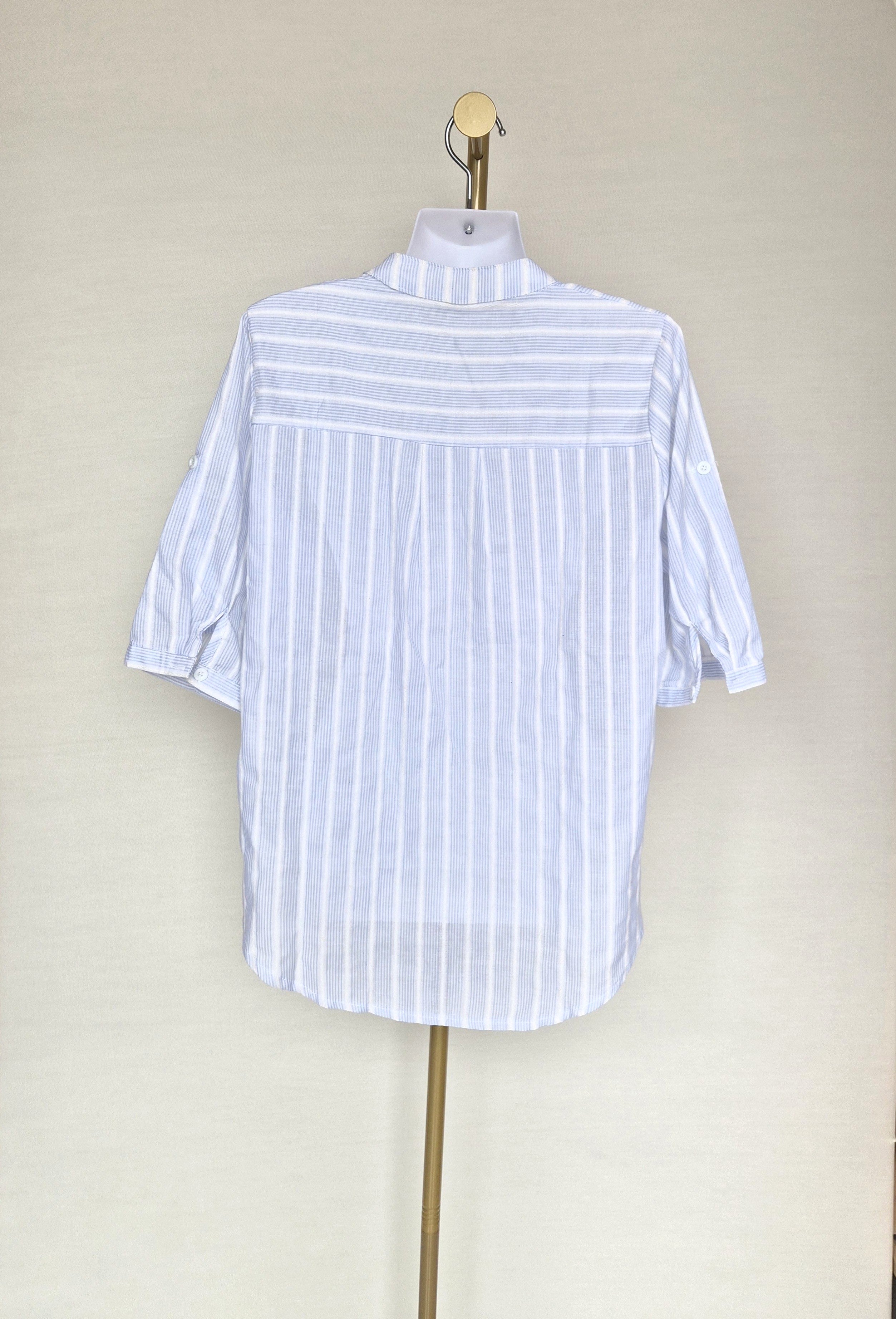 Blue & White Striped Cotton Blouse (Size XL)