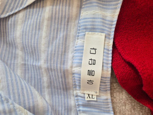 Blue & White Striped Cotton Blouse (Size XL)