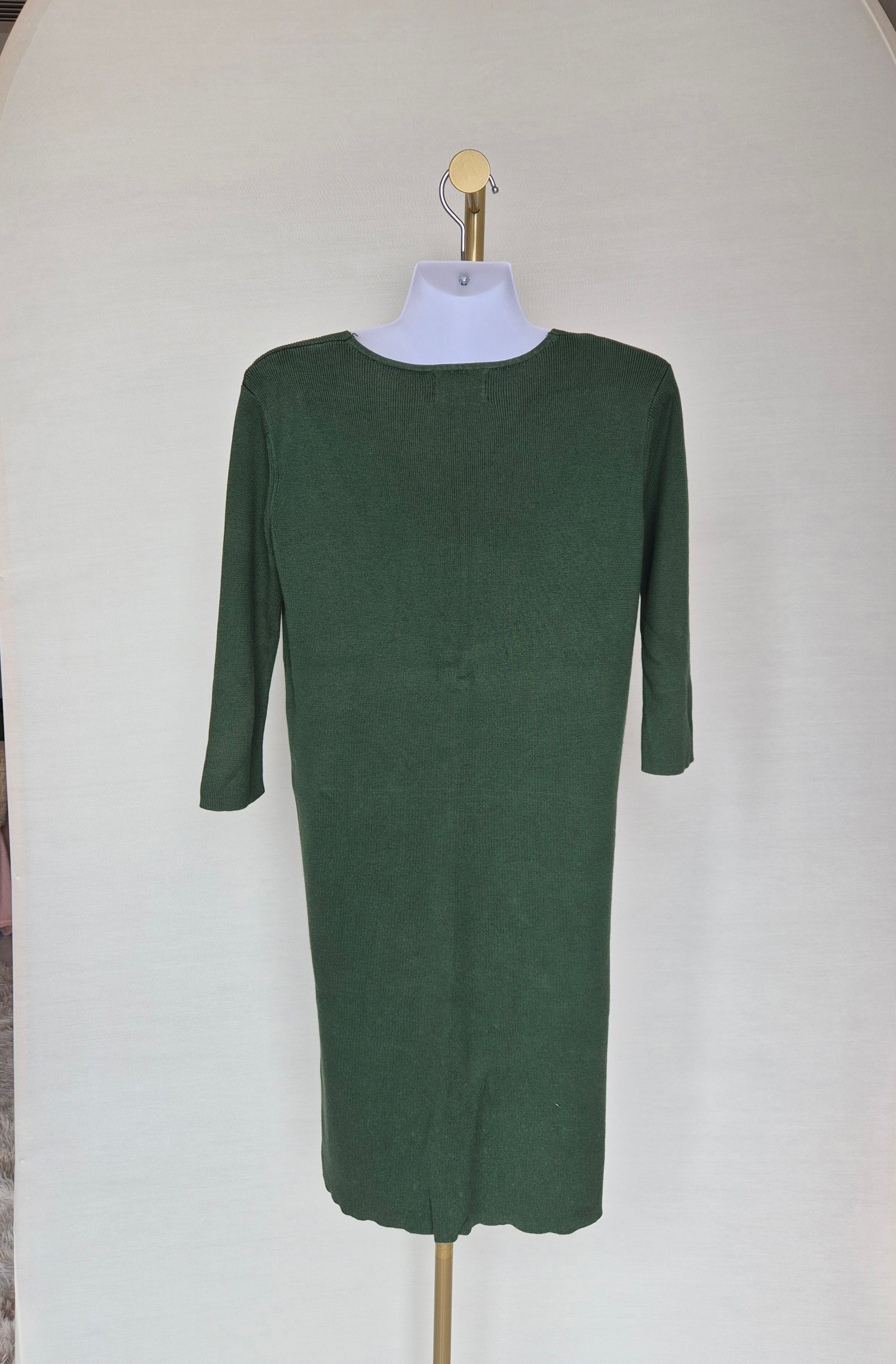 Olive Green Knit Midi Dress Free Size