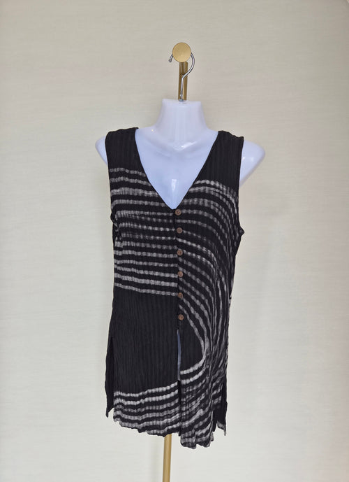 Exotic Bali Black Tie-Dye Button Front Sleeveless Tunic Free Size