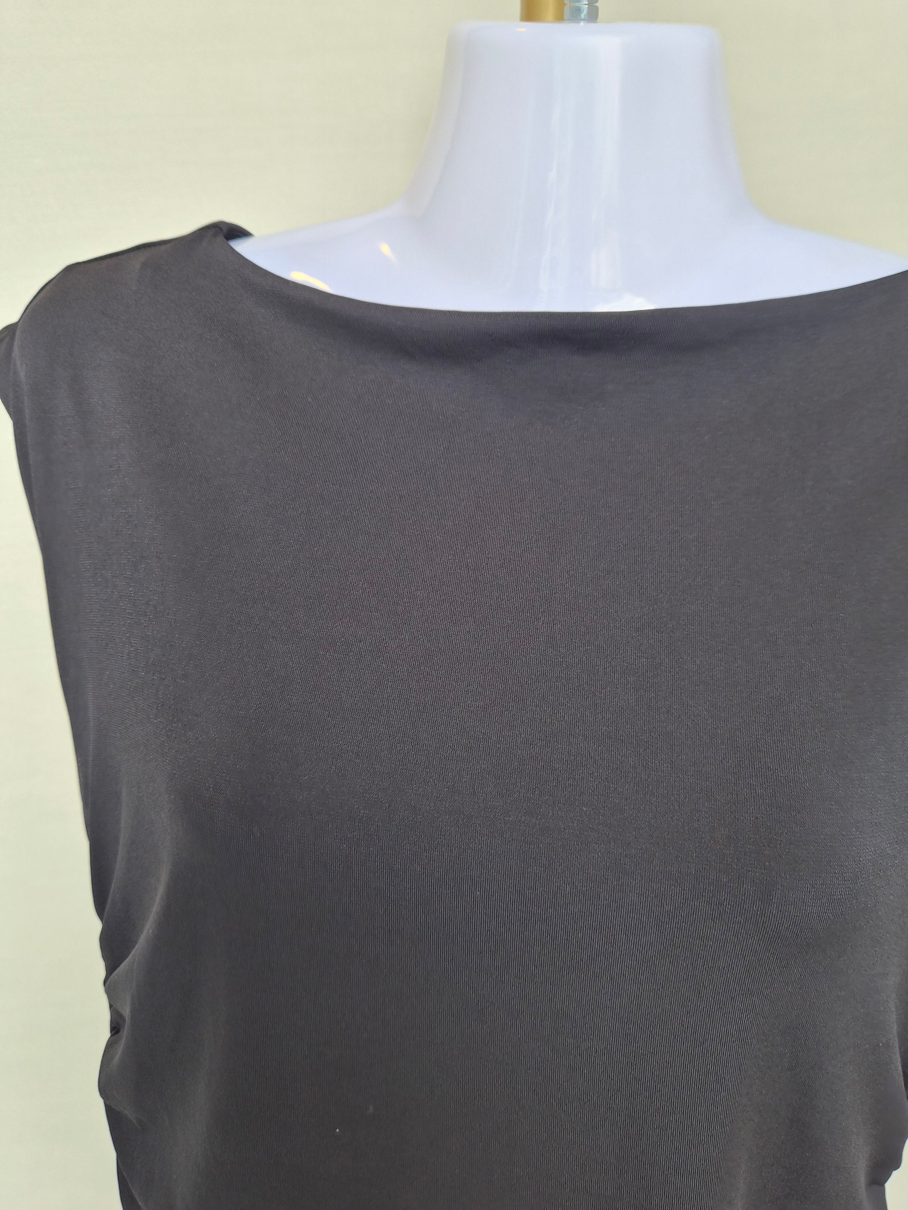 Elegant Black Ruched Midi Dress Size S