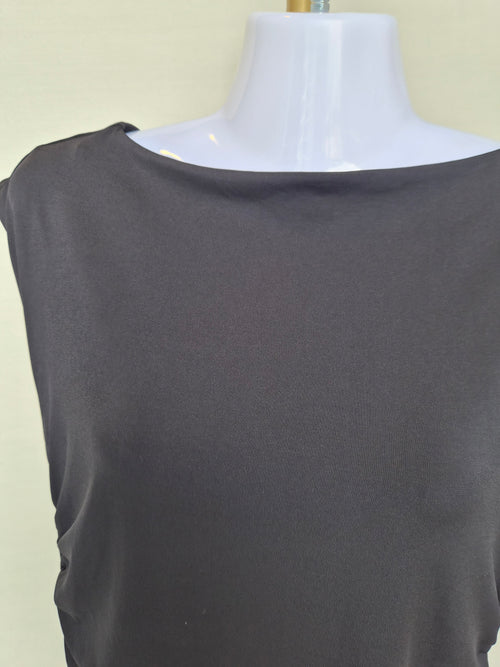 Elegant Black Ruched Midi Dress Size S