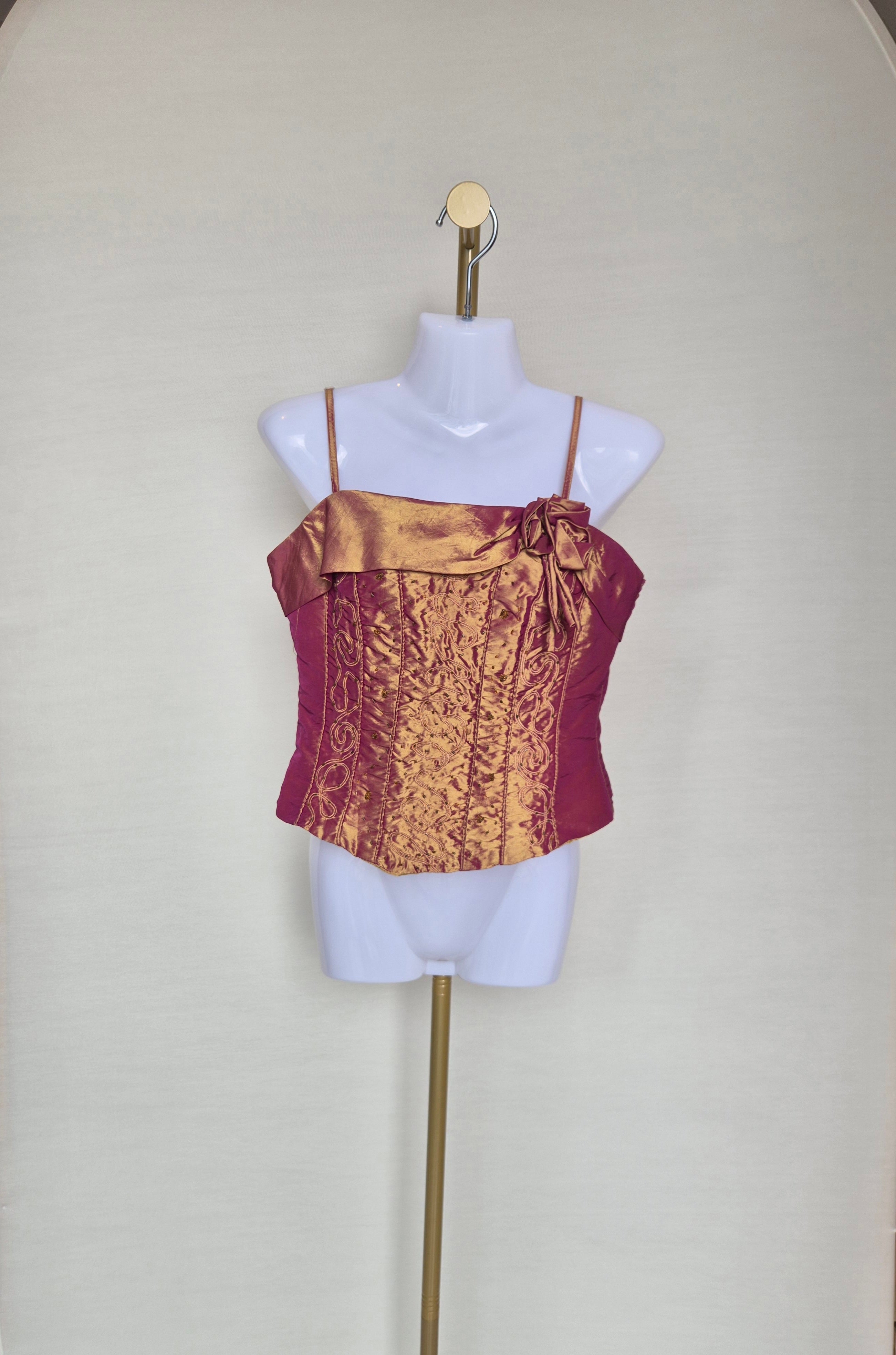 Copper Satin Embellished Corset Top Size M