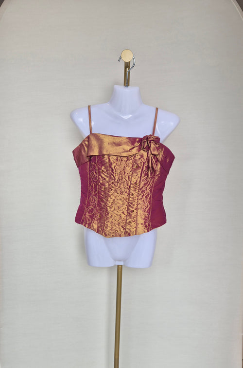 Copper Satin Embellished Corset Top Size M