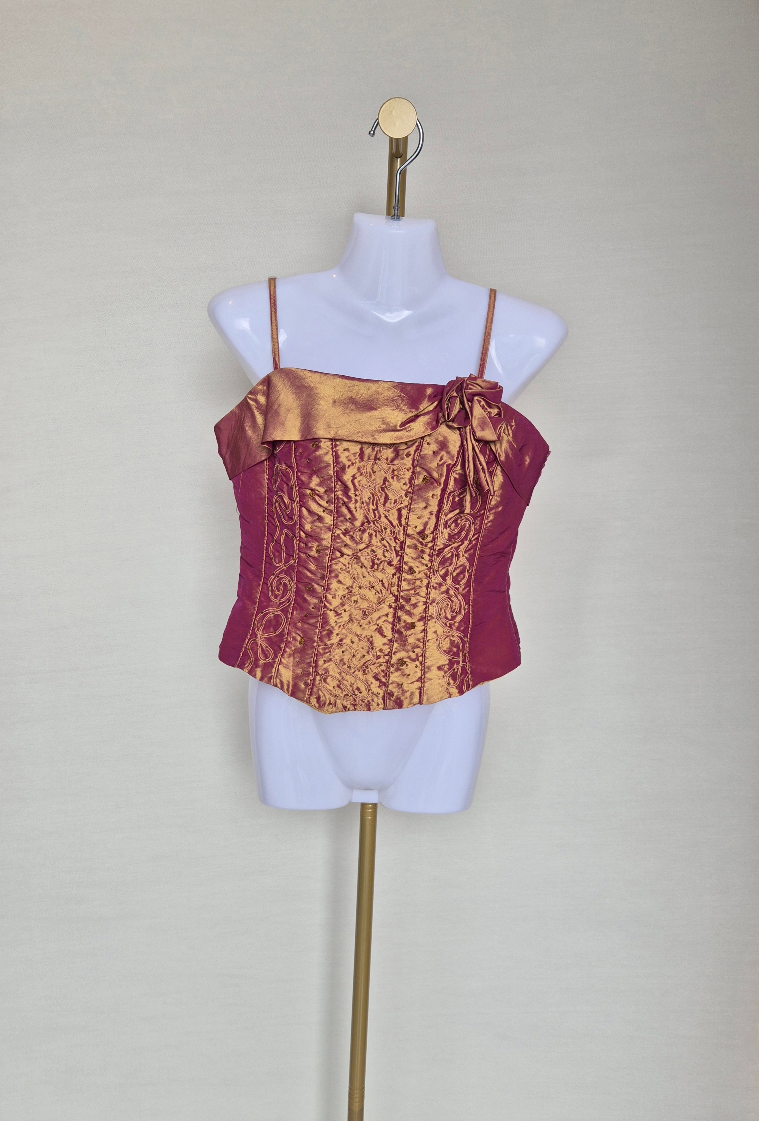 Copper Satin Embellished Corset Top Size M