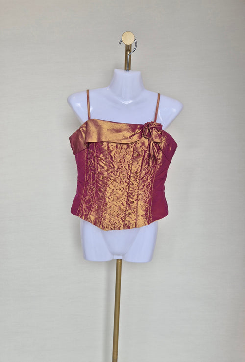 Copper Satin Embellished Corset Top Size M