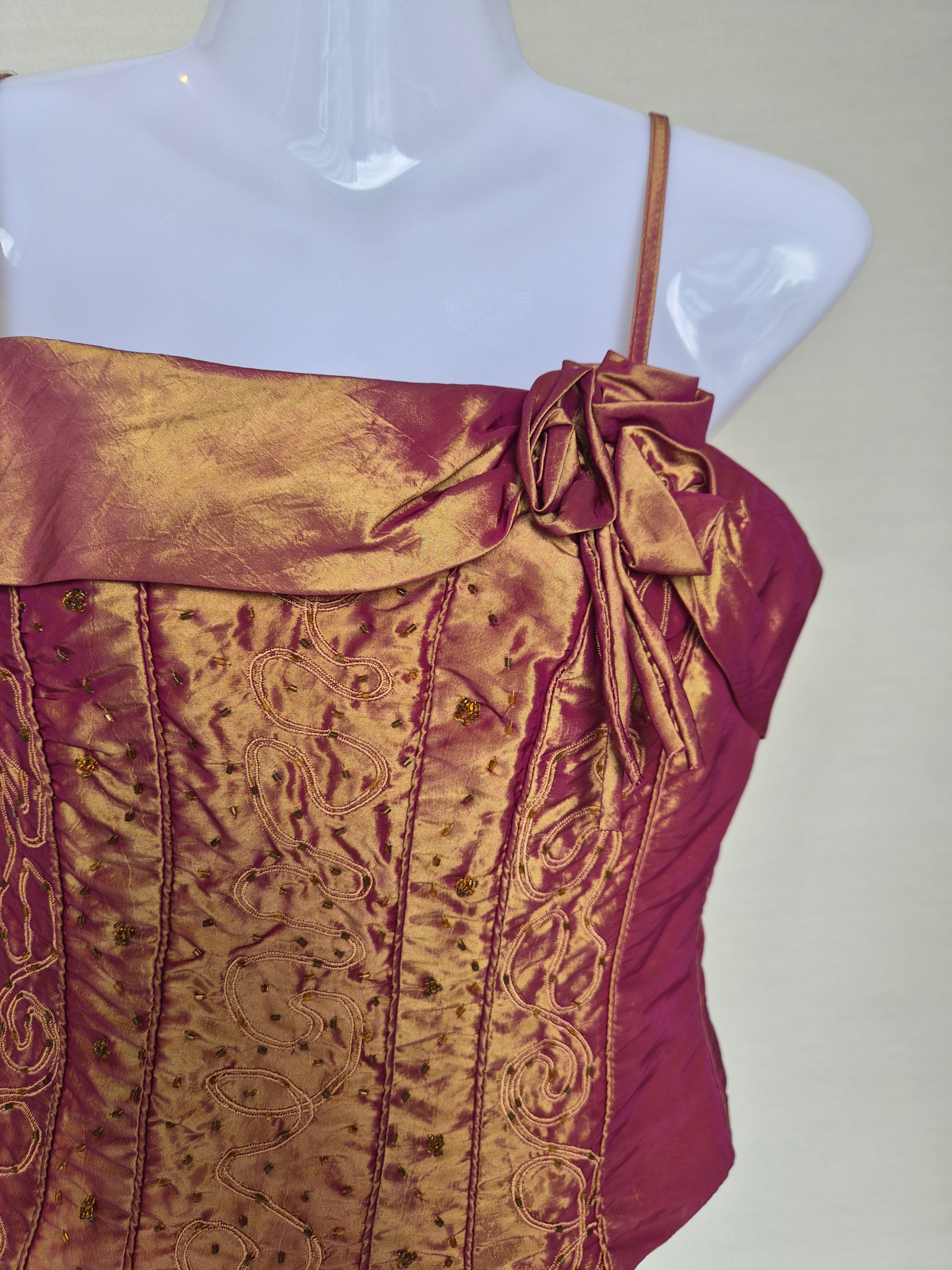 Copper Satin Embellished Corset Top Size M