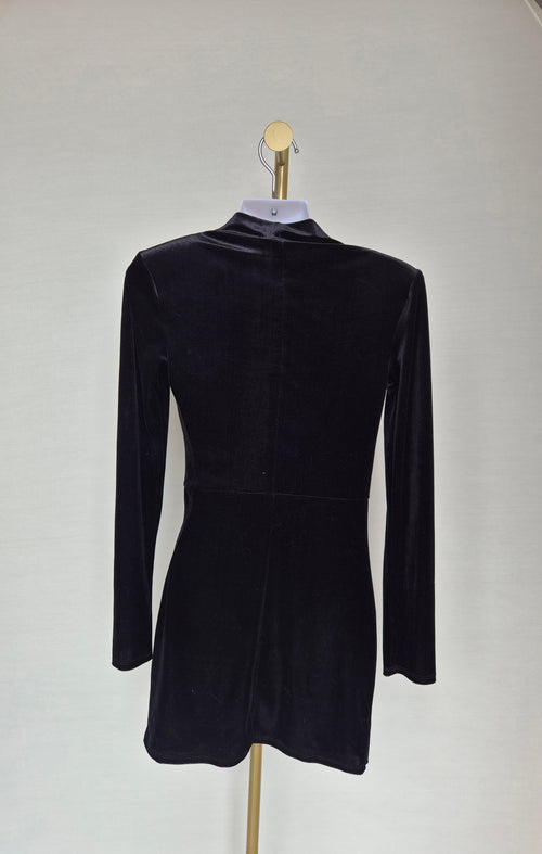 H&M Black Velvet Ruched Mini Dress – XS