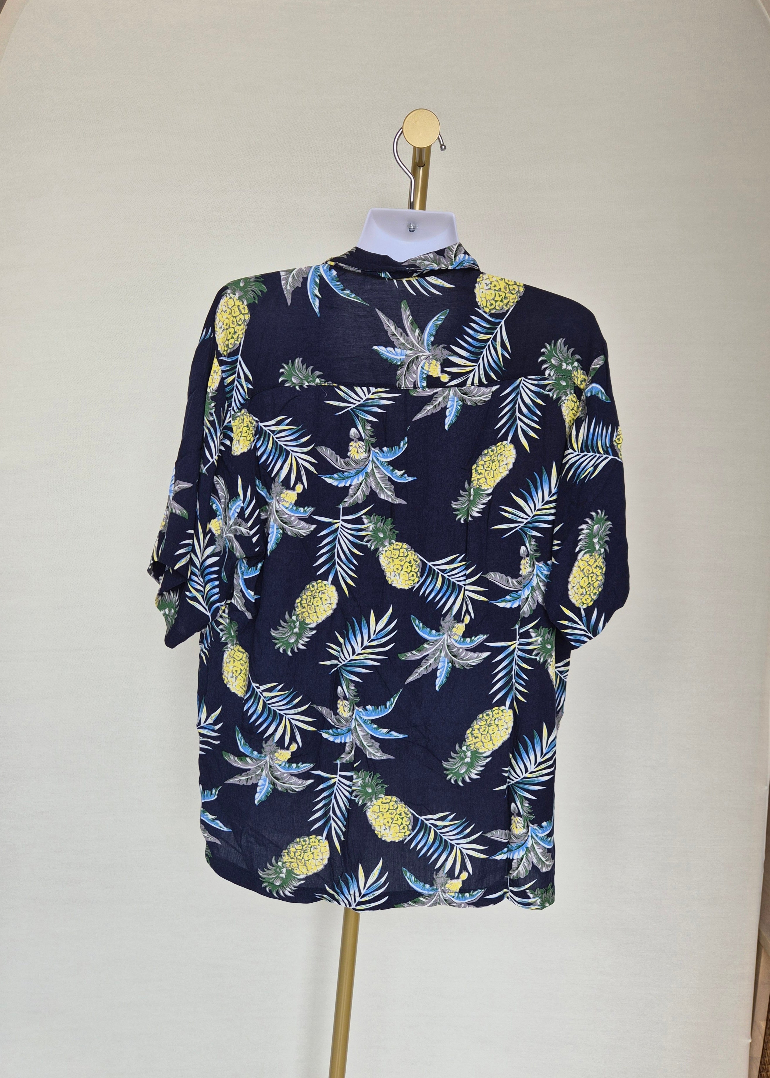 Tropical Pineapple Print Resort Shirt Free Size