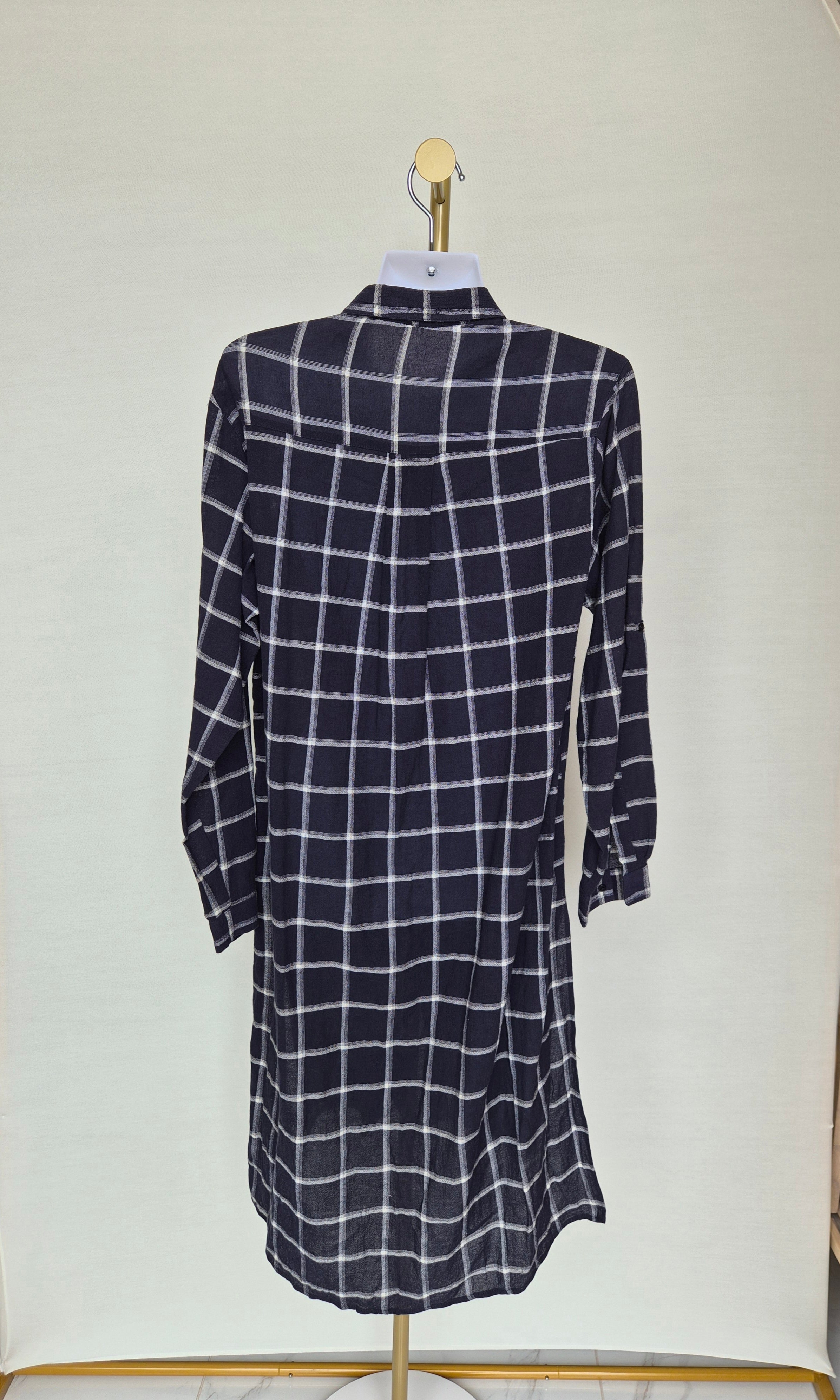 ZARA Basic Check Shirt Dress – Navy/White (Size M)