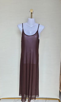 Sheer Mesh Maxi Cover-Up Dress – Chocolate Brown