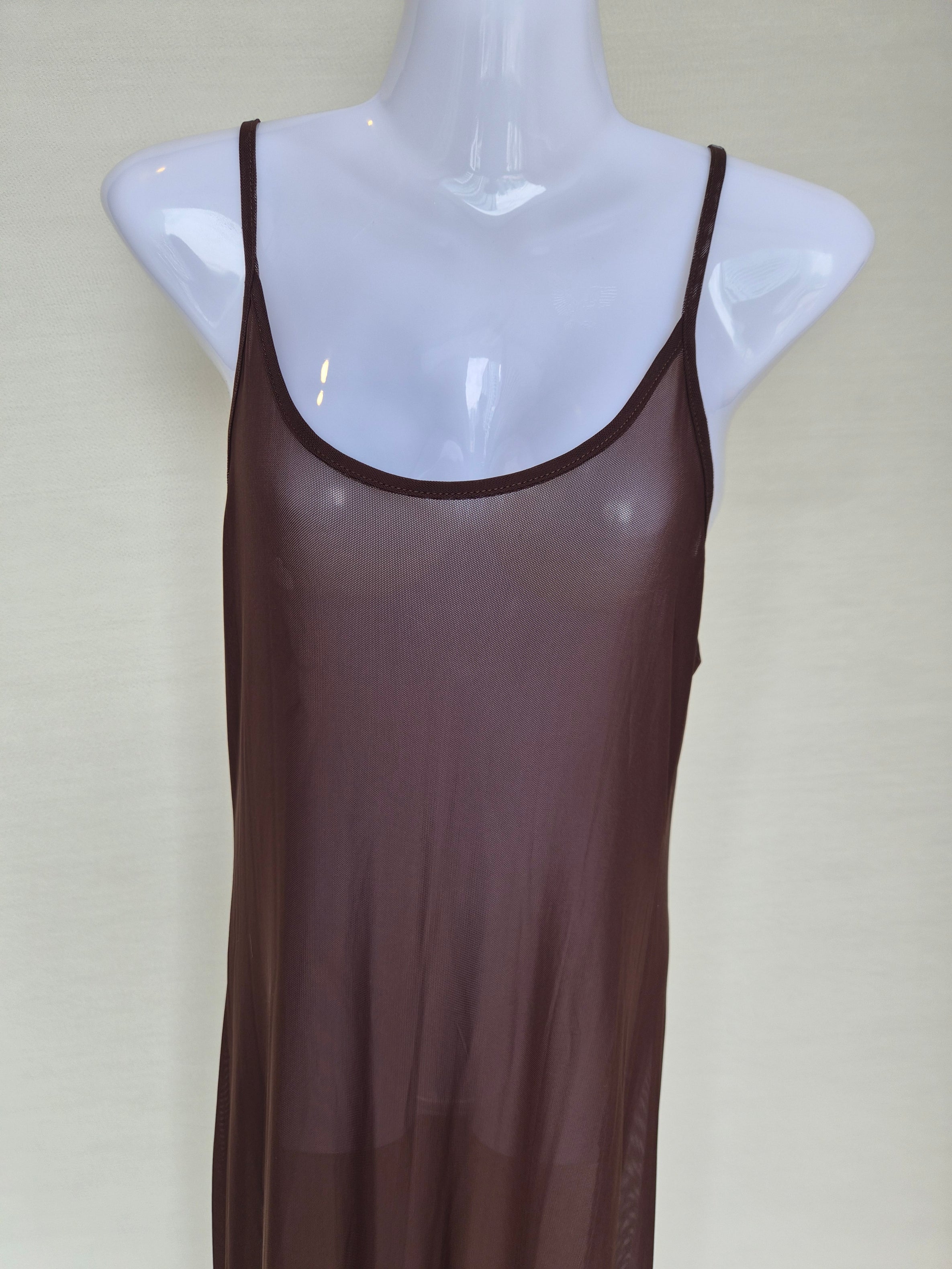 Sheer Mesh Maxi Cover-Up Dress – Chocolate Brown