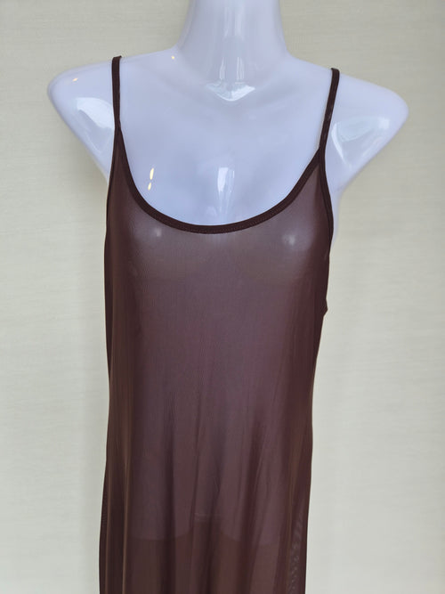 Sheer Mesh Maxi Cover-Up Dress – Chocolate Brown