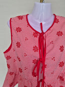 Red Gingham Floral Tie-Front Peplum Top Free Size