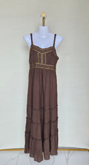 Brown Boho Maxi Dress with Sequin Detail Free Size