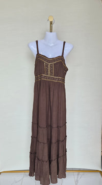 Brown Boho Maxi Dress with Sequin Detail Free Size