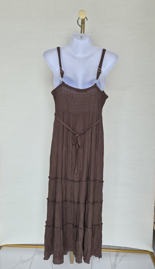 Brown Boho Maxi Dress with Sequin Detail Free Size