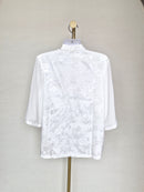 Elegant White Floral Mandarin Collar Blouse Free Size