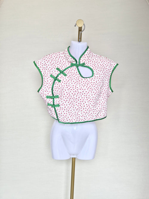 SHEIN Floral Mandarin Collar Crop Top – Size L (US 8/10)
