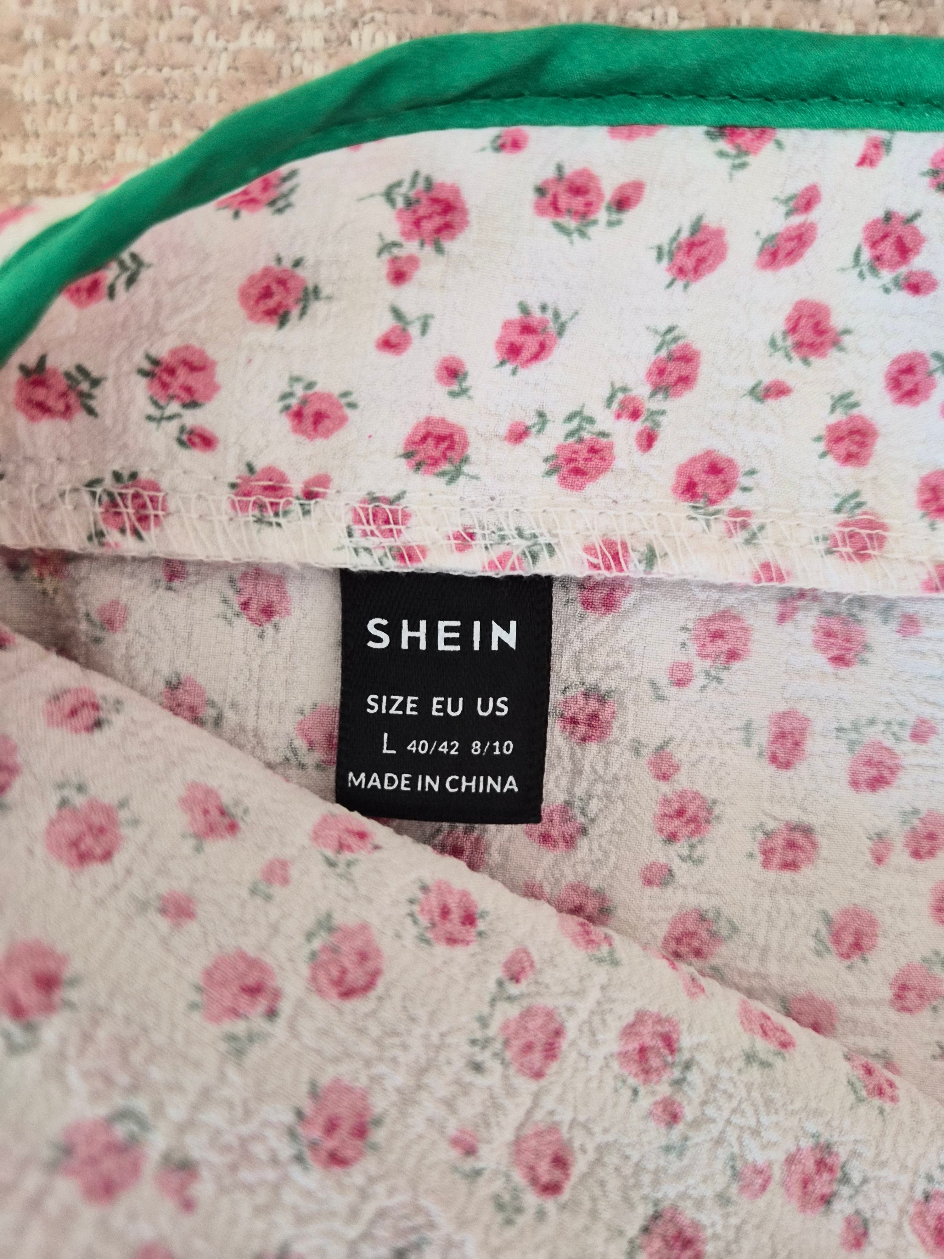 SHEIN Floral Mandarin Collar Crop Top – Size L (US 8/10)