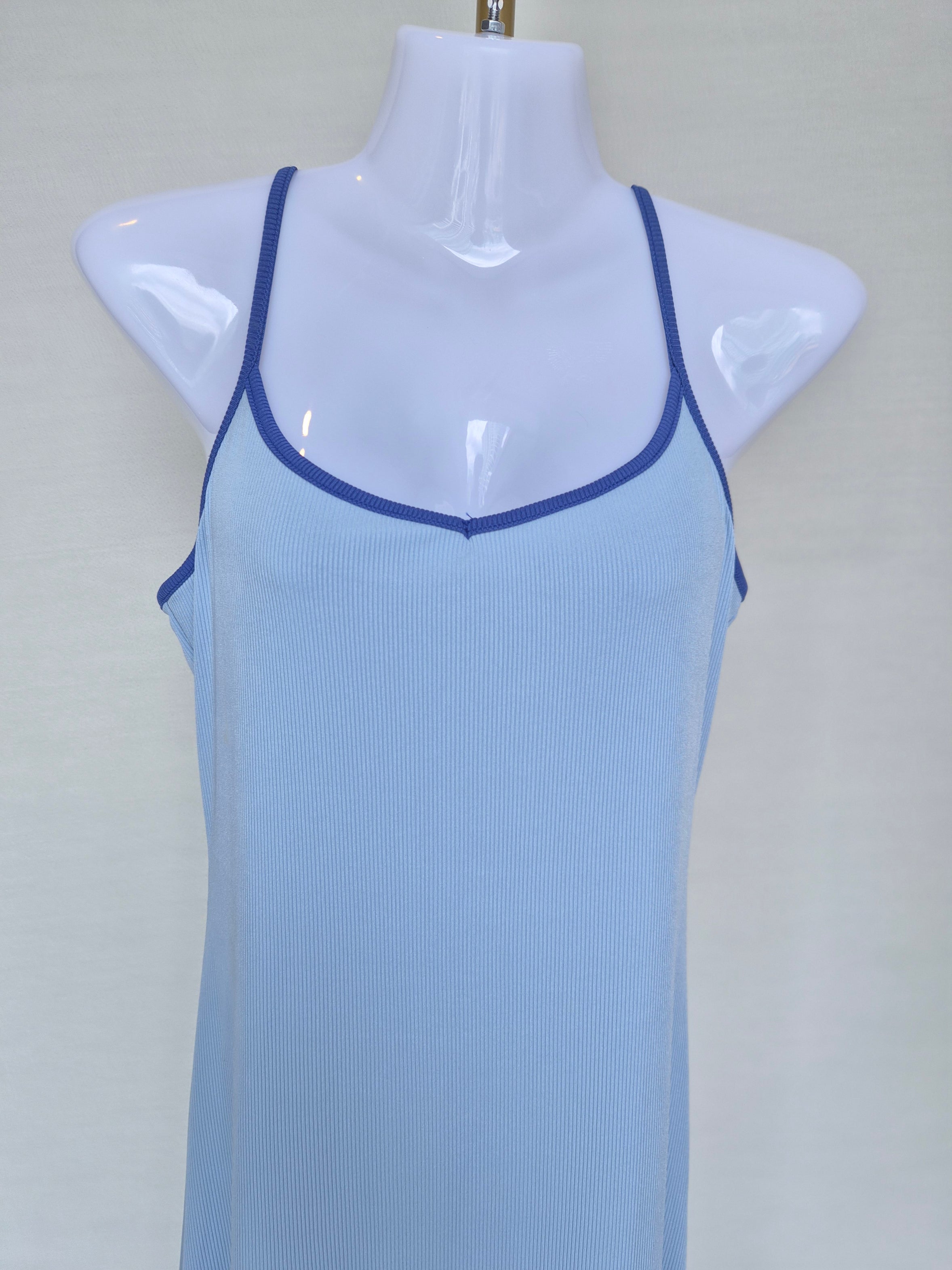 Blue Ribbed Slip Dress Free Size