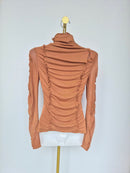 Ruched Mesh Mock Neck Top – Terracotta