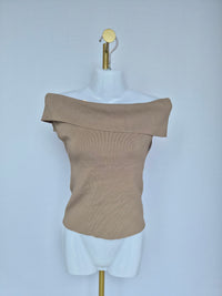 Beige Off-Shoulder Knit Top
