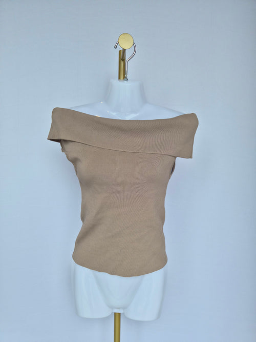 Beige Off-Shoulder Knit Top