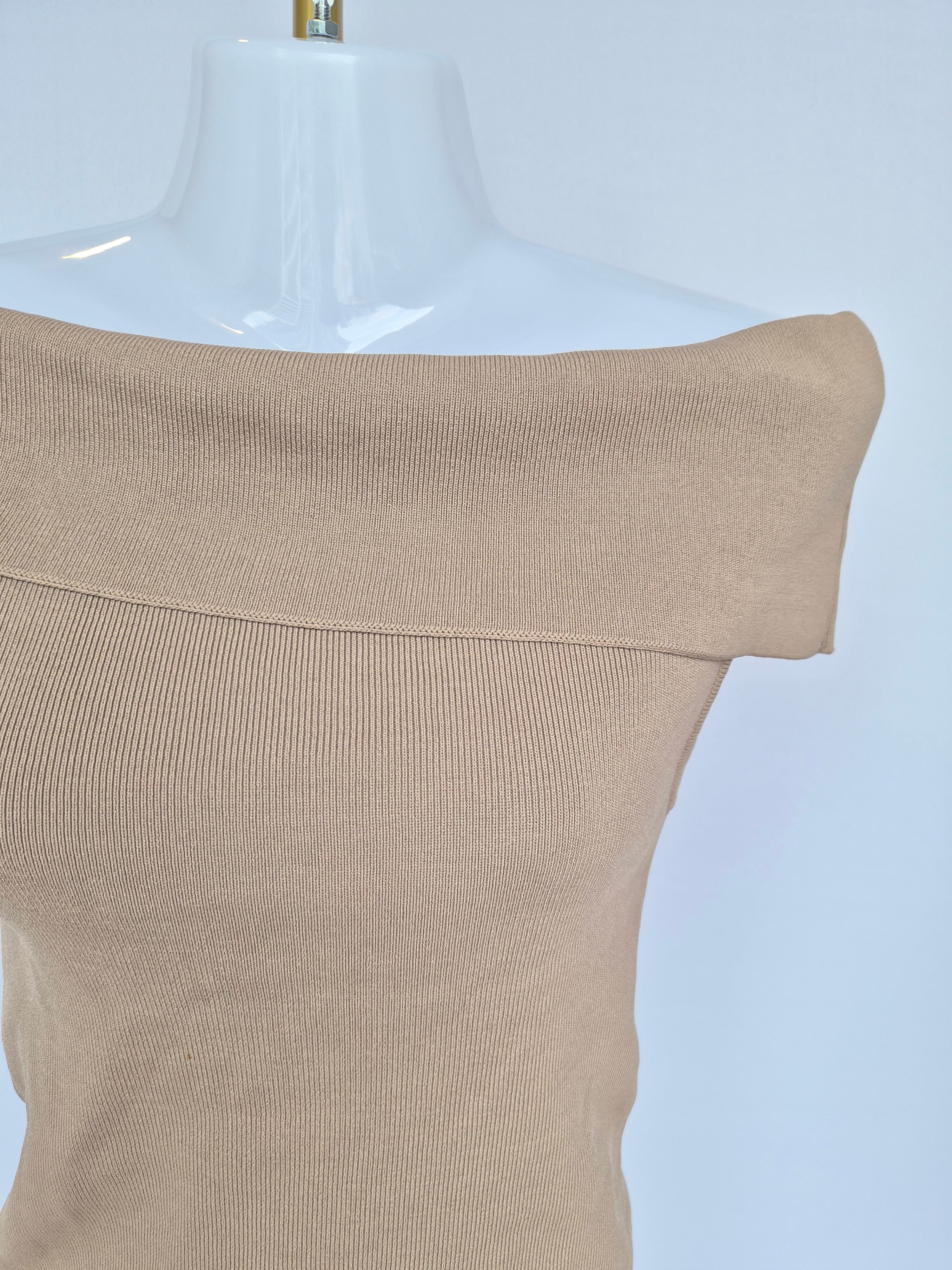 Beige Off-Shoulder Knit Top