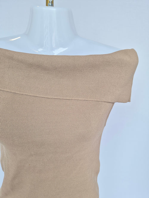 Beige Off-Shoulder Knit Top