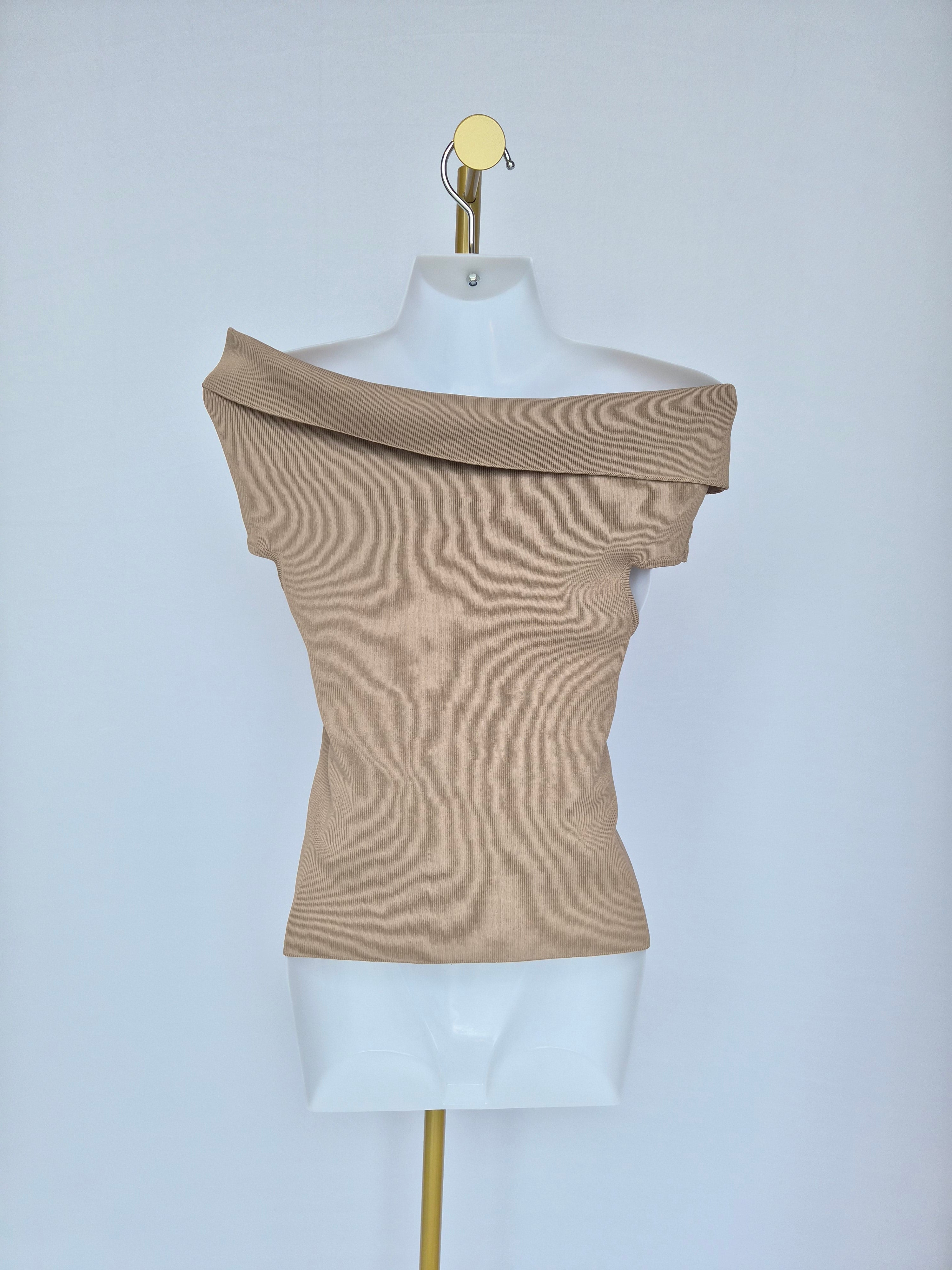 Beige Off-Shoulder Knit Top